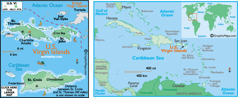 Iles Vierges des etats Unis carte caraibes mer